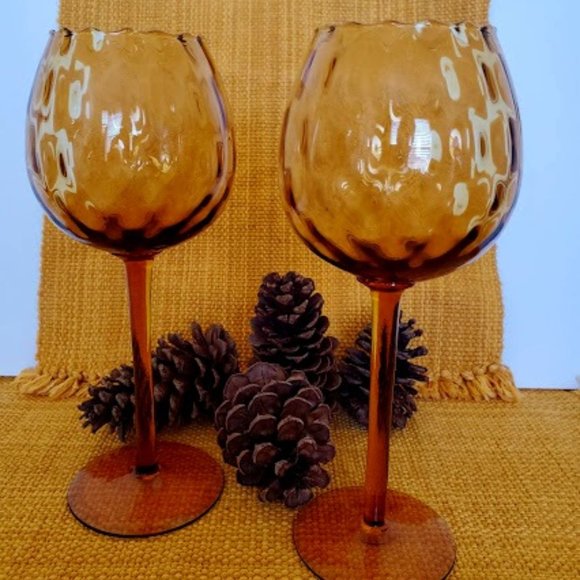 Empoli Other - Set of Two Tall Hand-Blown Empoli Glass Wine Goblets